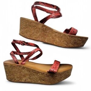 Zara Women Platform Strappy Sandals with Snakeskin Details